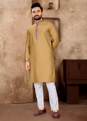 Chiku Silk Kurta And Pajama Set