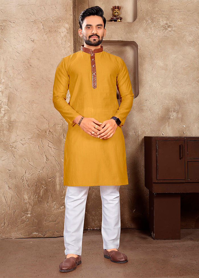 Mustard Silk Kurta And Pajama Set