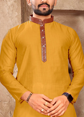 Mustard Silk Kurta And Pajama Set