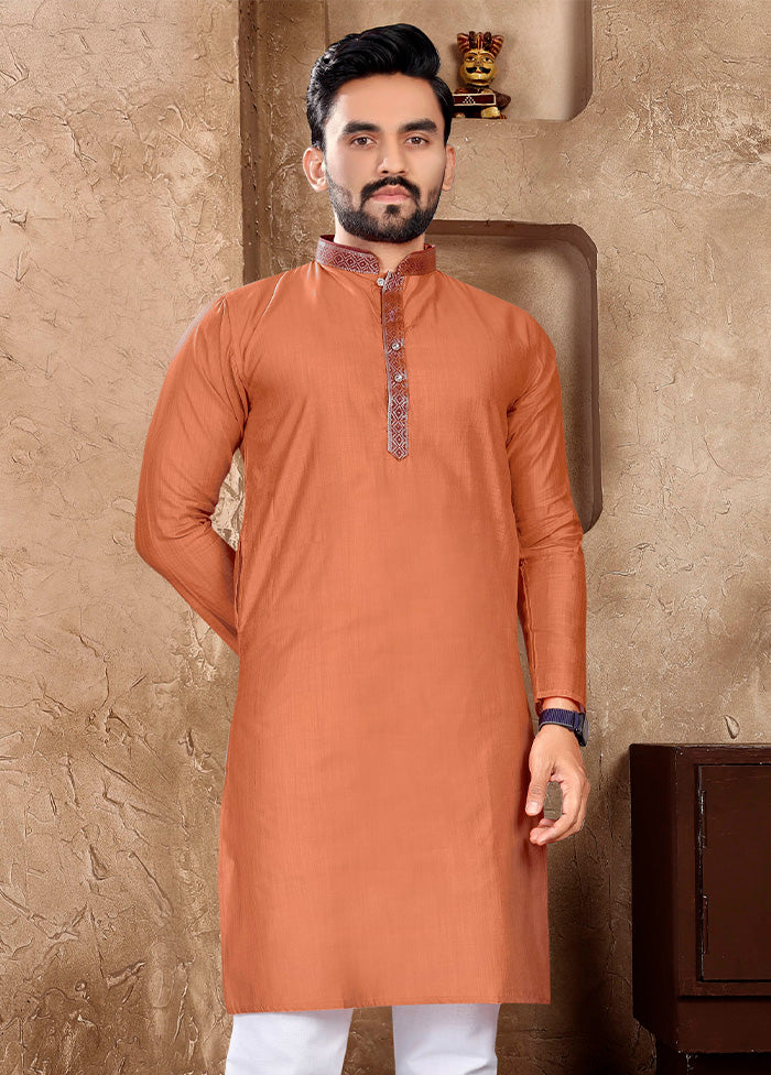 Peach Silk Kurta And Pajama Set