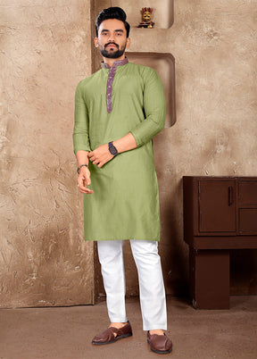 Pista Green Silk Kurta And Pajama Set