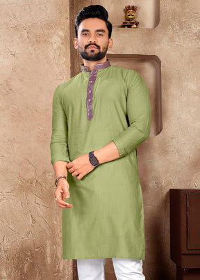 Pista Green Silk Kurta And Pajama Set