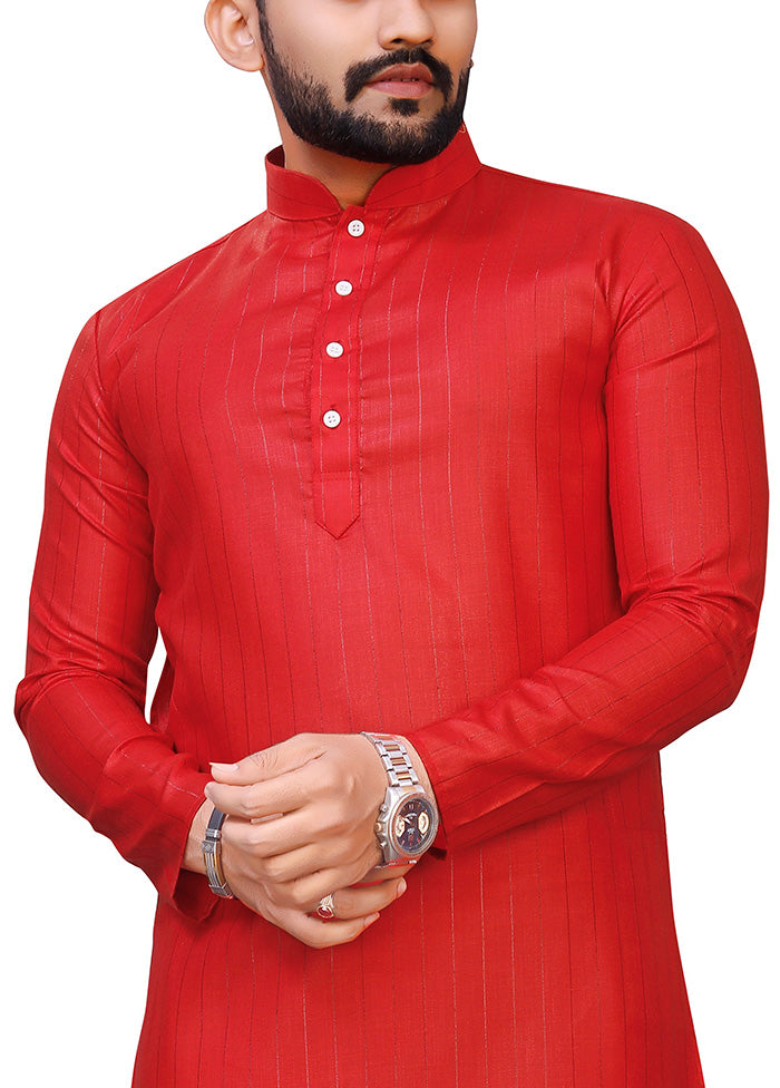 Red Pure Cotton Kurta And Pajama Set