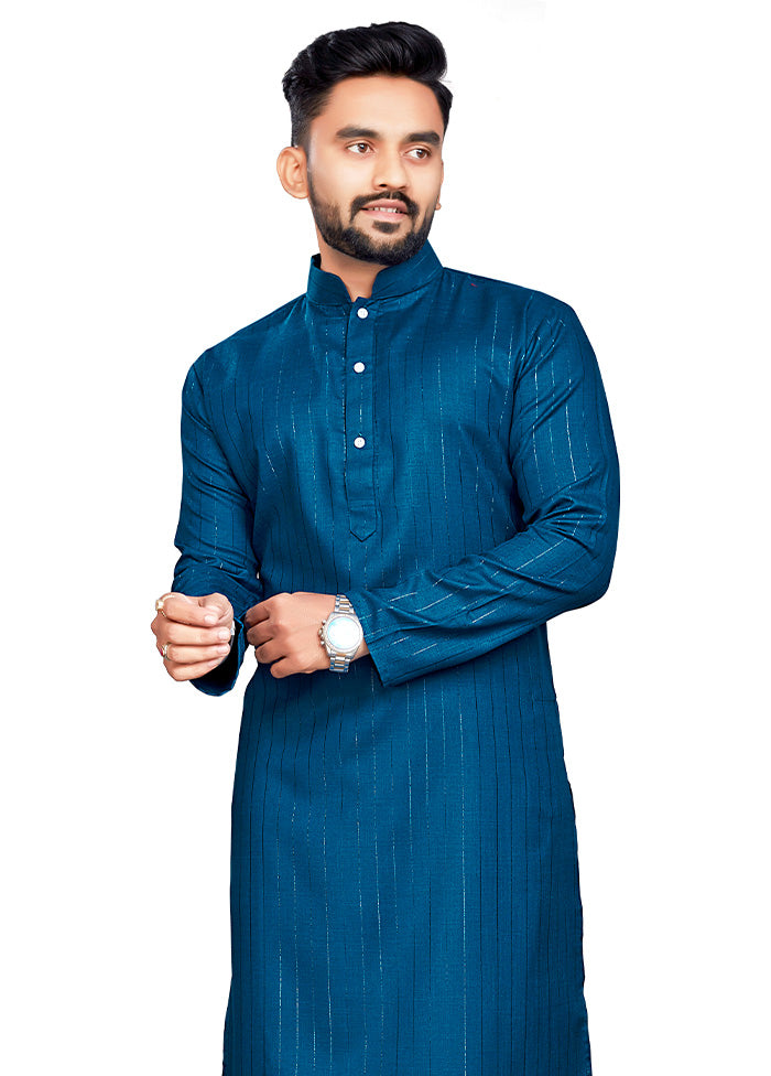 Teal Pure Cotton Kurta And Pajama Set