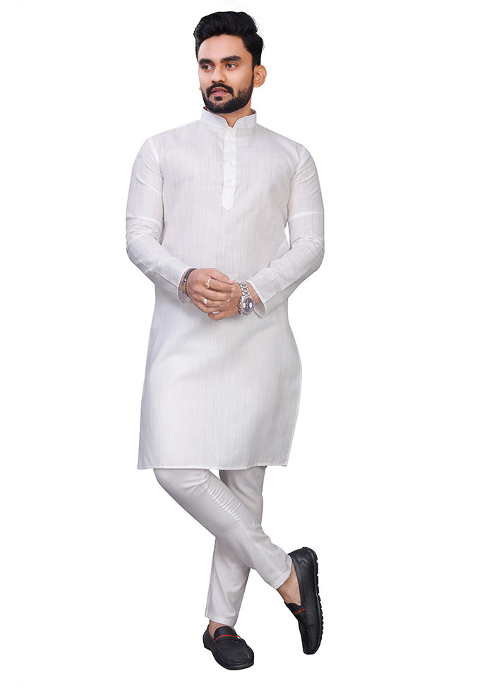 White Pure Cotton Kurta And Pajama Set