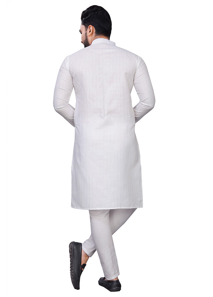 White Pure Cotton Kurta And Pajama Set