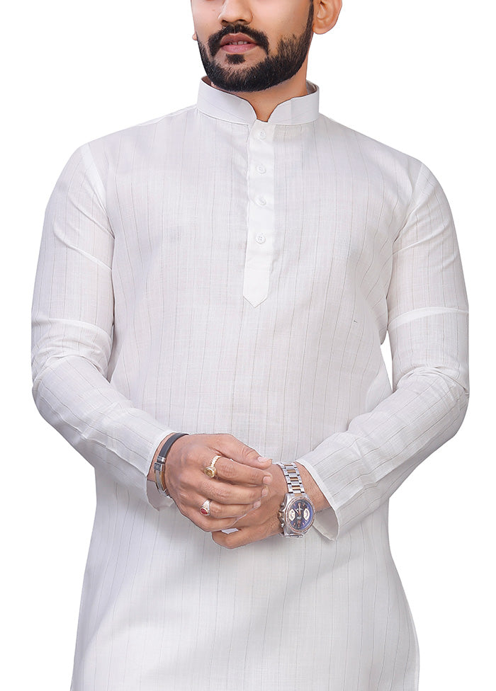 White Pure Cotton Kurta And Pajama Set