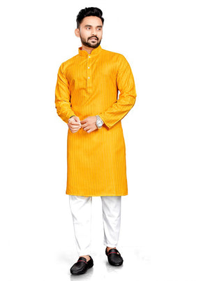 Yellow Pure Cotton Kurta And Pajama Set