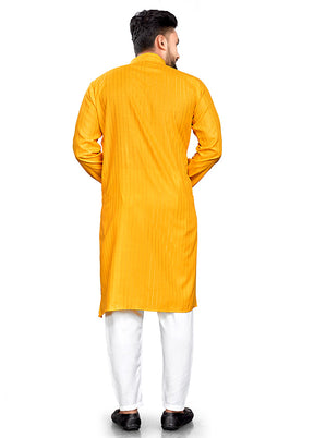 Yellow Pure Cotton Kurta And Pajama Set