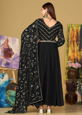 3 Pc Black Semi Stitched Georgette Suit Set