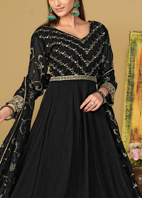 3 Pc Black Semi Stitched Georgette Suit Set