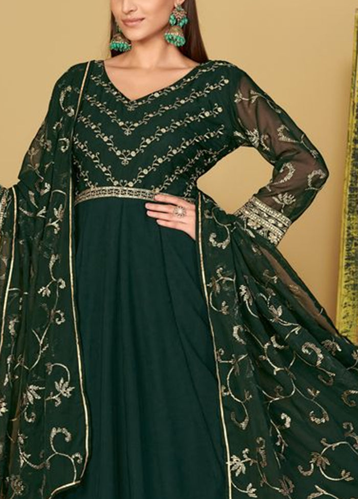 3 Pc Green Semi Stitched Georgette Suit Set