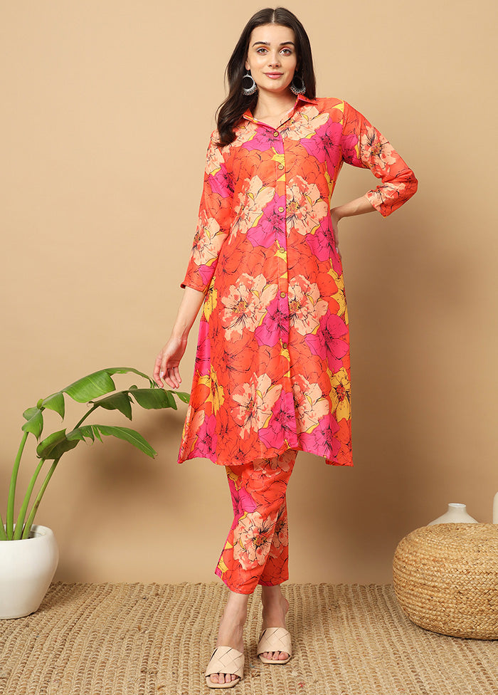 2 Pc Orange Readymade Silk Coord Set