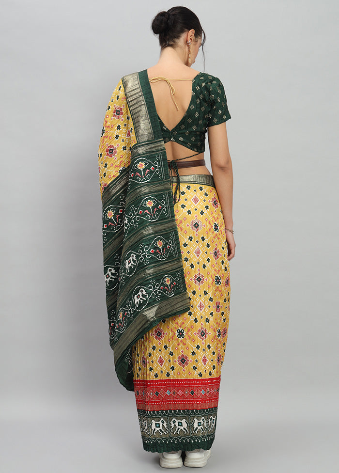 Multicolor Spun Silk Saree With Blouse Piece