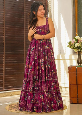 Wine Readymade Rayon Indian Dress