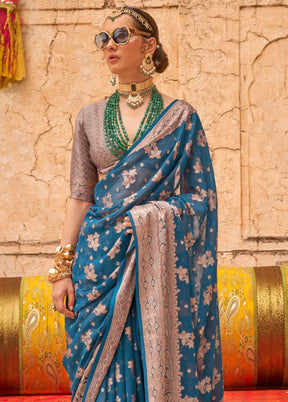 Teal Georgette Saree With Blouse Piece