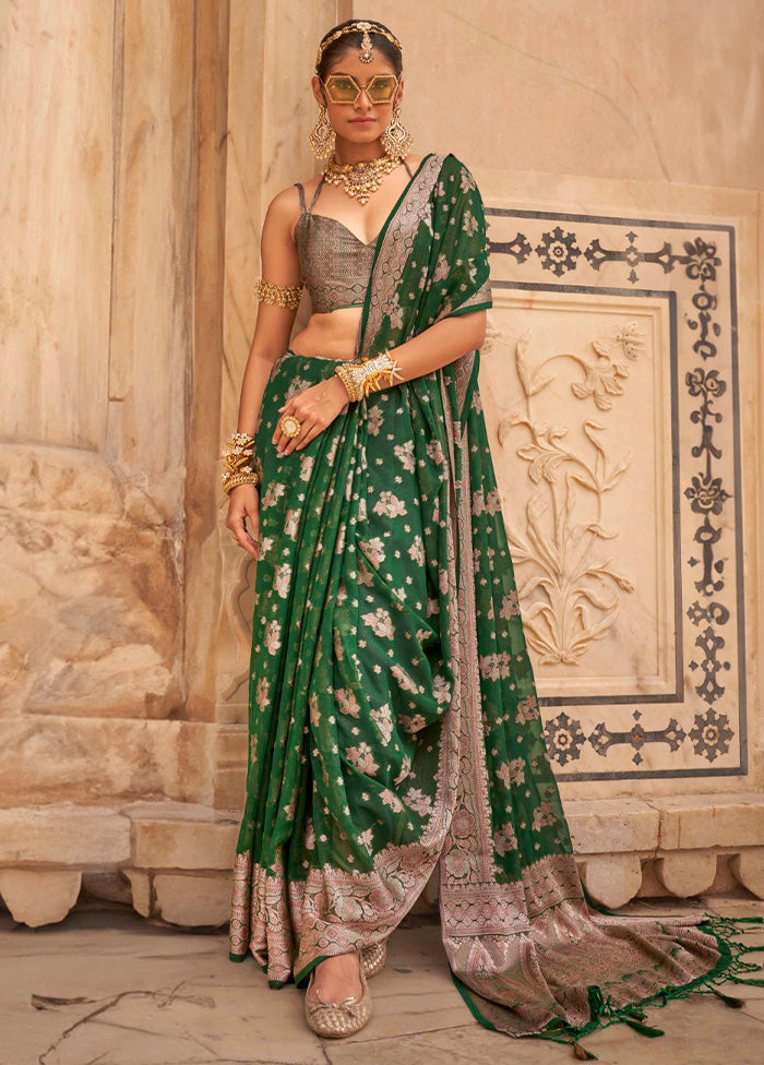 Green Georgette Saree With Blouse Piece