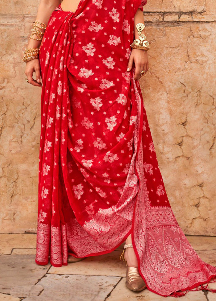 Red Georgette Saree With Blouse Piece