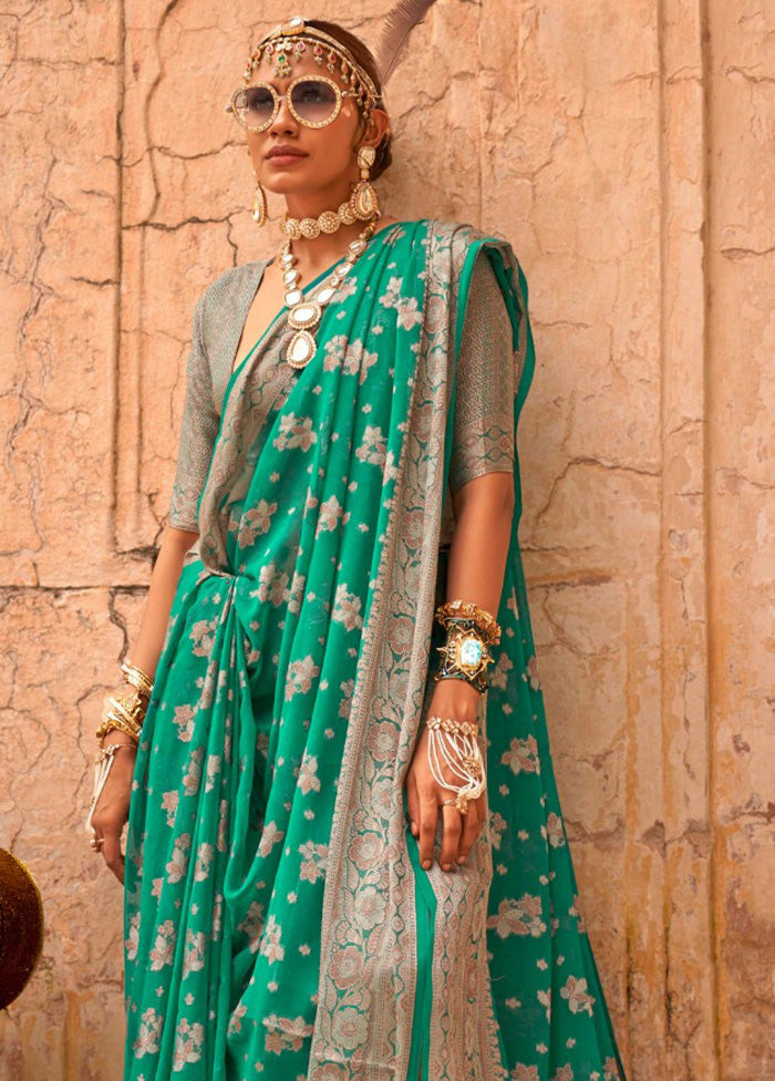 Mint Green Georgette Saree With Blouse Piece