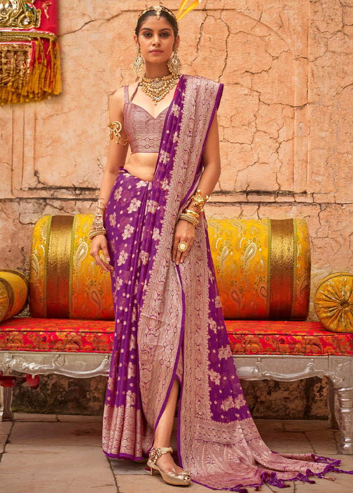 Purple Georgette Saree With Blouse Piece