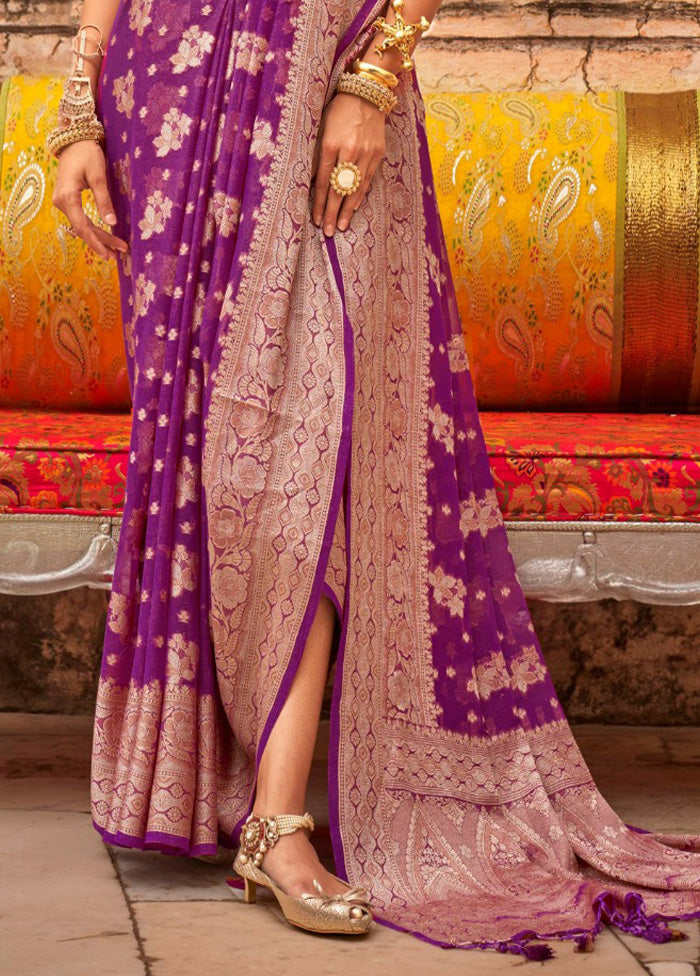 Purple Georgette Saree With Blouse Piece