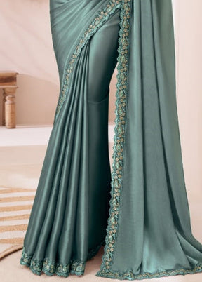 Aqua Satin Silk Saree With Blouse Piece