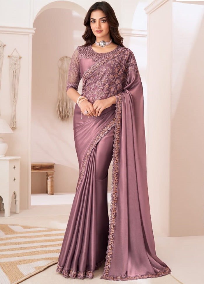 Mauve Satin Silk Saree With Blouse Piece