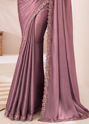 Mauve Satin Silk Saree With Blouse Piece