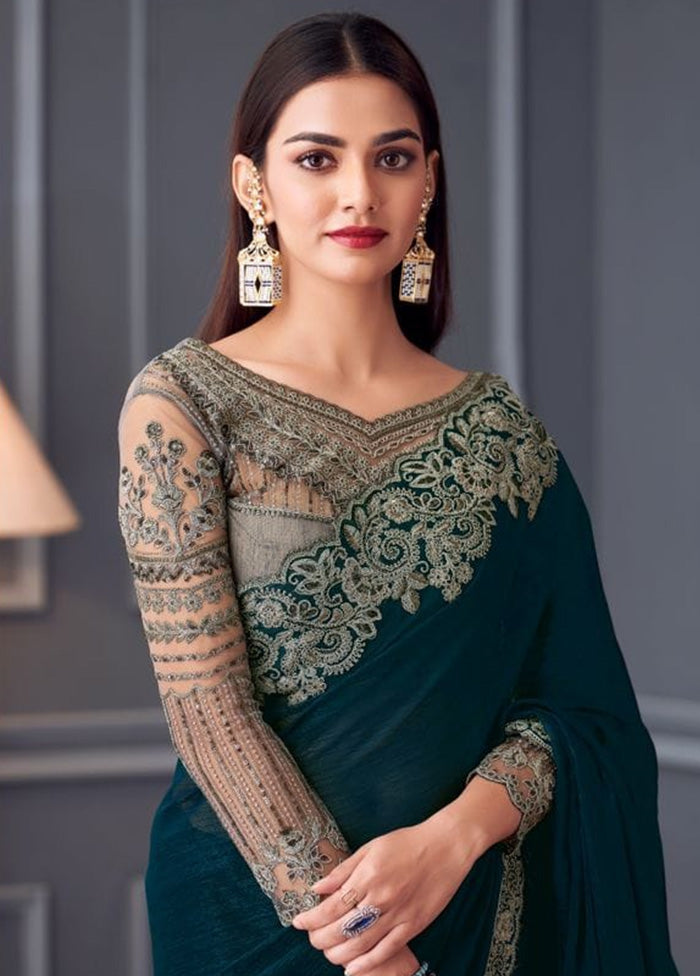 Teal Georgette Saree With Blouse Piece