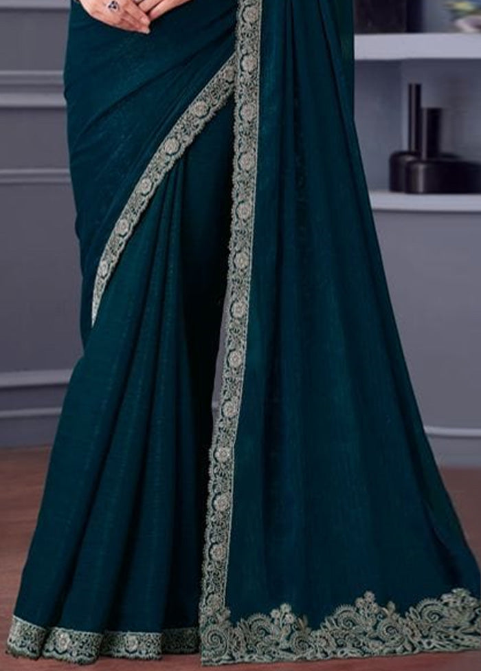 Teal Georgette Saree With Blouse Piece