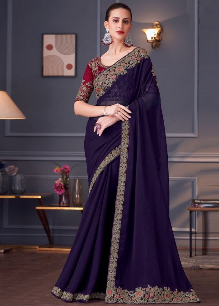 Purple Georgette Saree With Blouse Piece