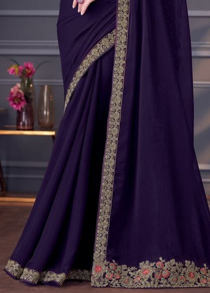 Purple Georgette Saree With Blouse Piece