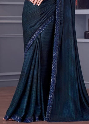 Navy Blue Spun Silk Saree With Blouse Piece