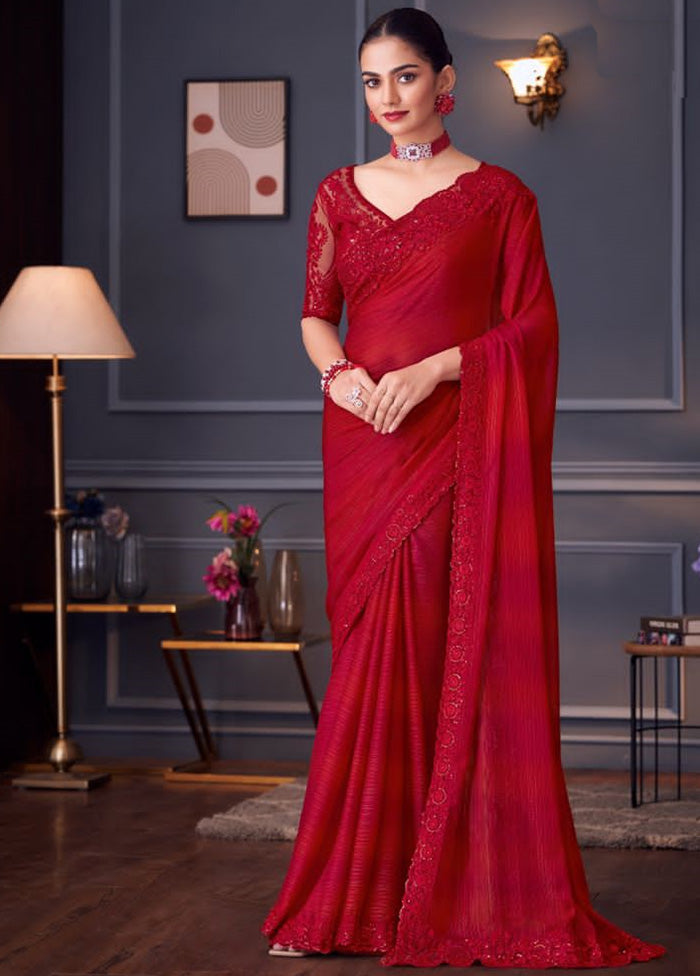 Red Spun Silk Saree With Blouse Piece