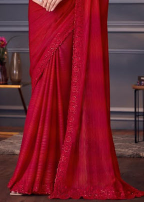 Red Spun Silk Saree With Blouse Piece