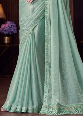 Mint Green Spun Silk Saree With Blouse Piece