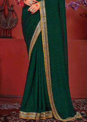 Dark Green Spun Silk Saree With Blouse Piece