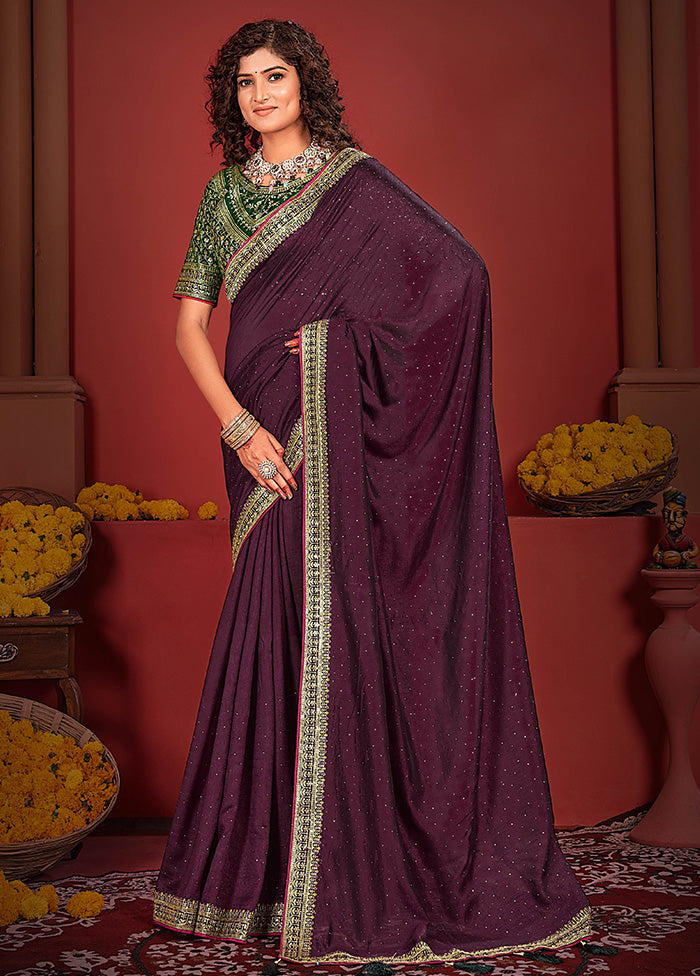 Wine Spun Silk Saree With Blouse Piece