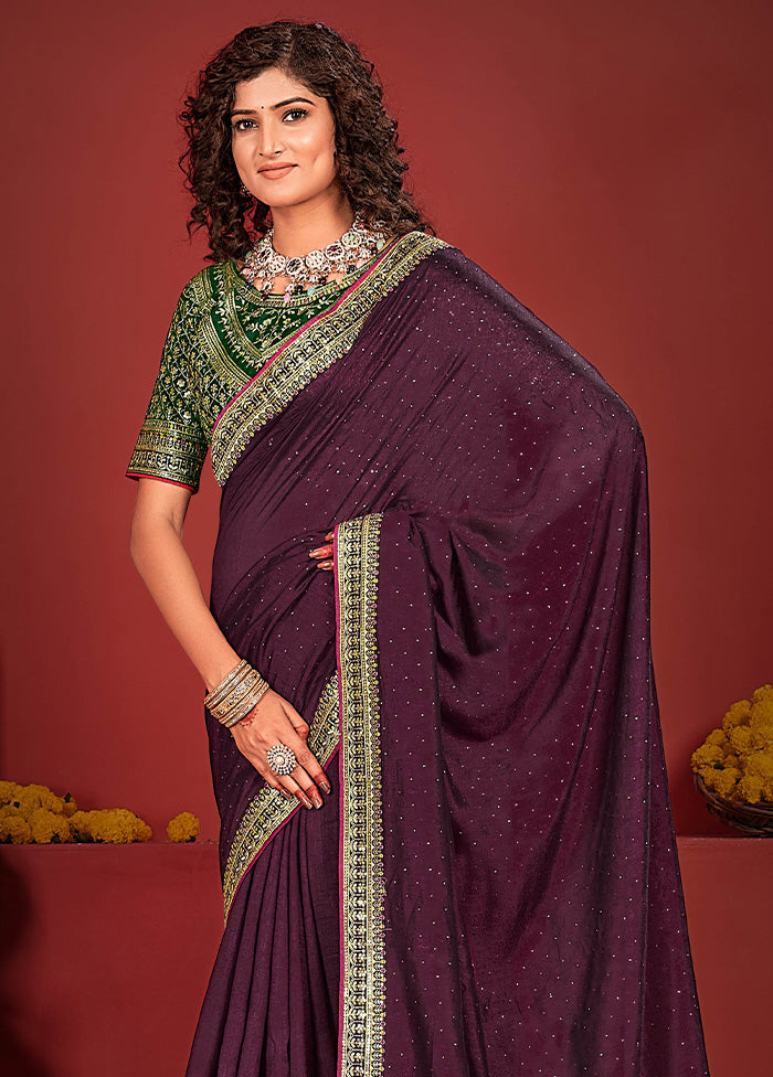 Wine Spun Silk Saree With Blouse Piece