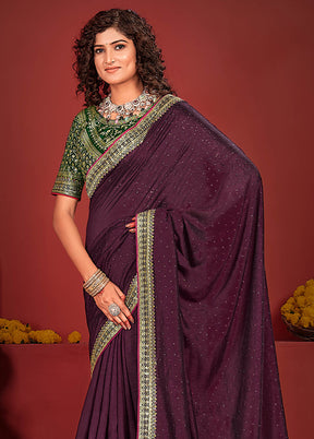 Wine Spun Silk Saree With Blouse Piece