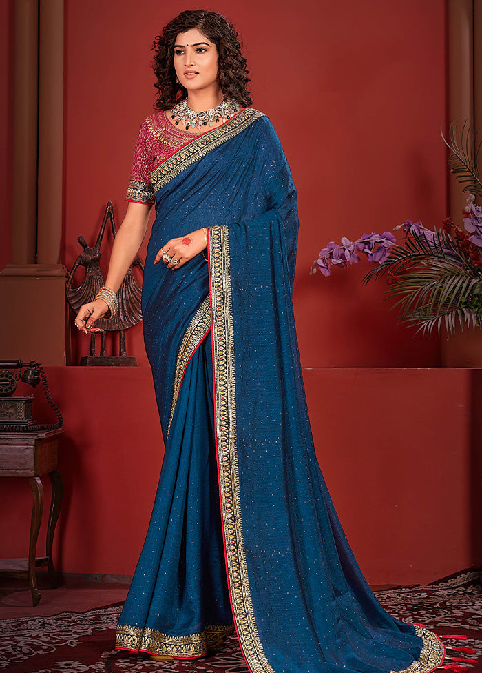 Teal Spun Silk Saree With Blouse Piece