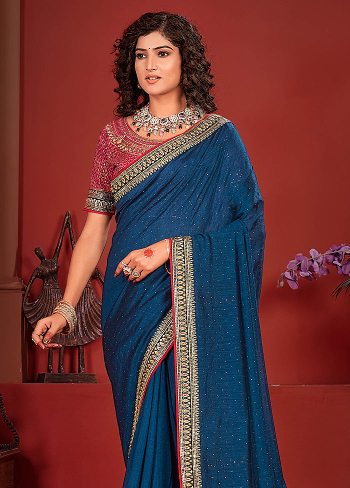 Teal Spun Silk Saree With Blouse Piece