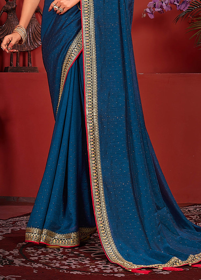 Teal Spun Silk Saree With Blouse Piece