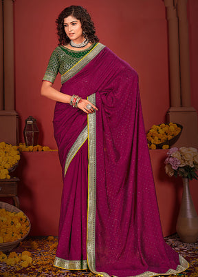 Wine Spun Silk Saree With Blouse Piece