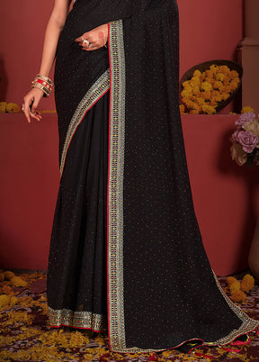 Black Spun Silk Saree With Blouse Piece