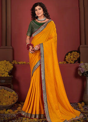 Yellow Spun Silk Saree With Blouse Piece