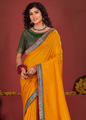 Yellow Spun Silk Saree With Blouse Piece