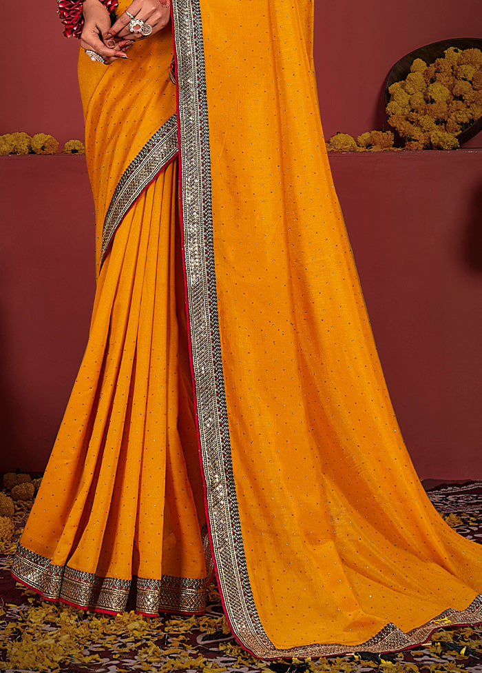 Yellow Spun Silk Saree With Blouse Piece