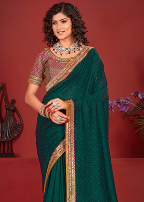 Rama Green Spun Silk Saree With Blouse Piece