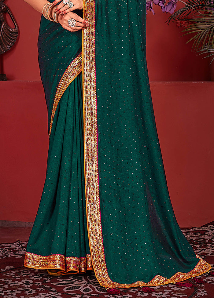 Rama Green Spun Silk Saree With Blouse Piece